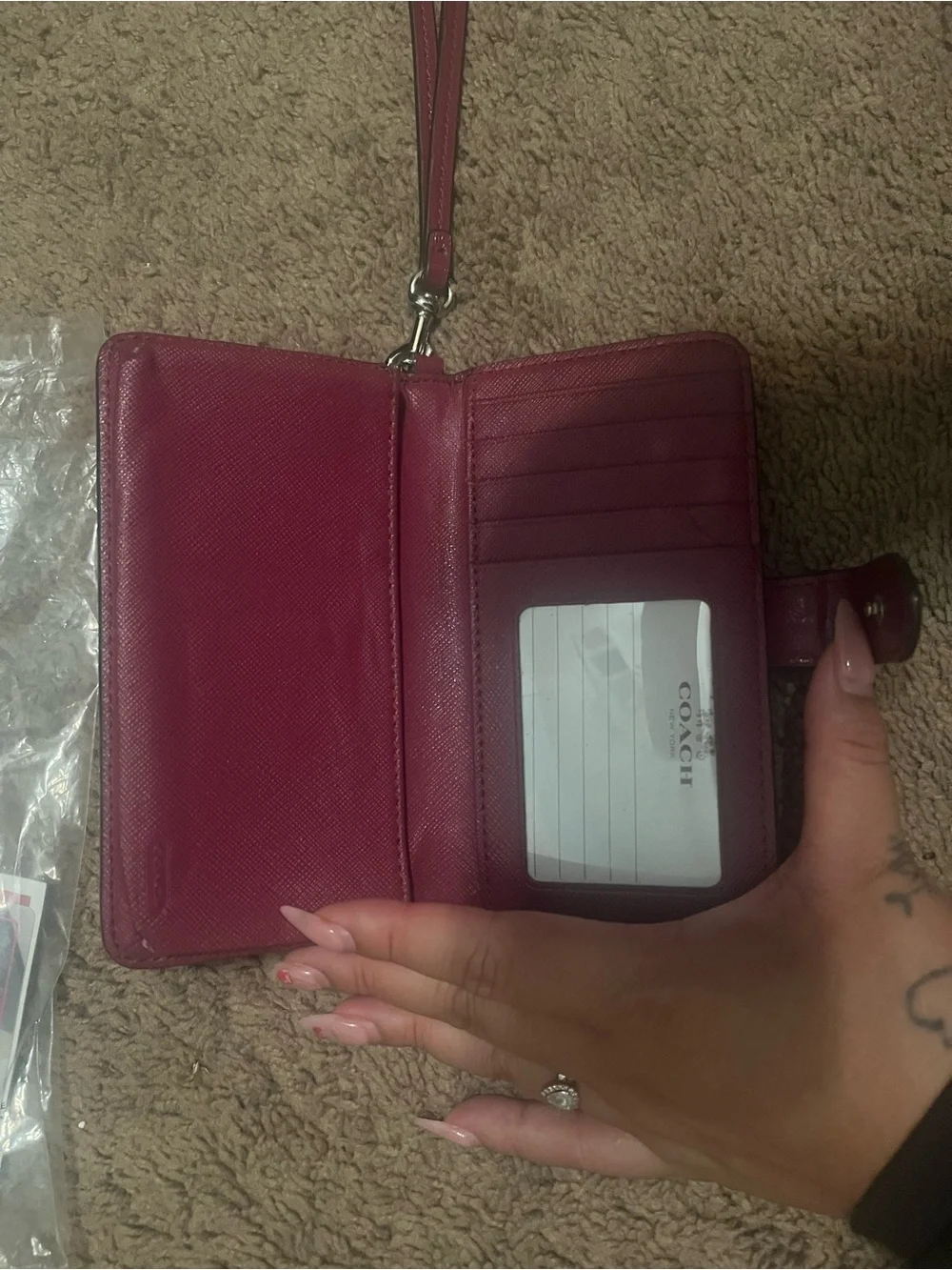 Coach Signature Canvas Wristlet Wallet in Brown & Burgundy
